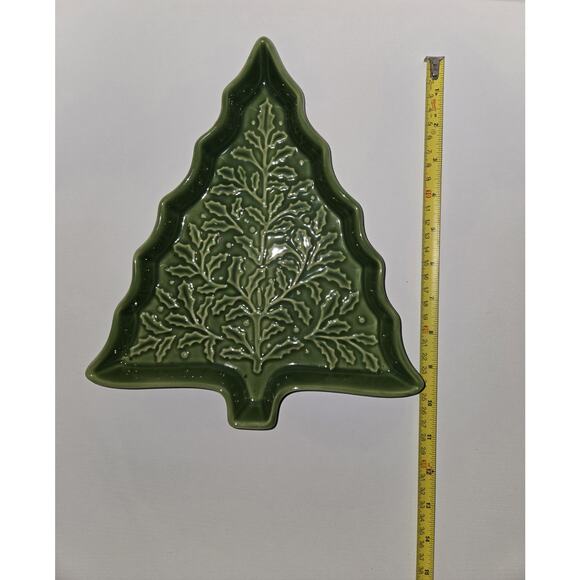 Hallmark Glazed Ceramic Christmas Tree Candy/Nut/Cookie Dish Green Embossed - Picture 2 of 5